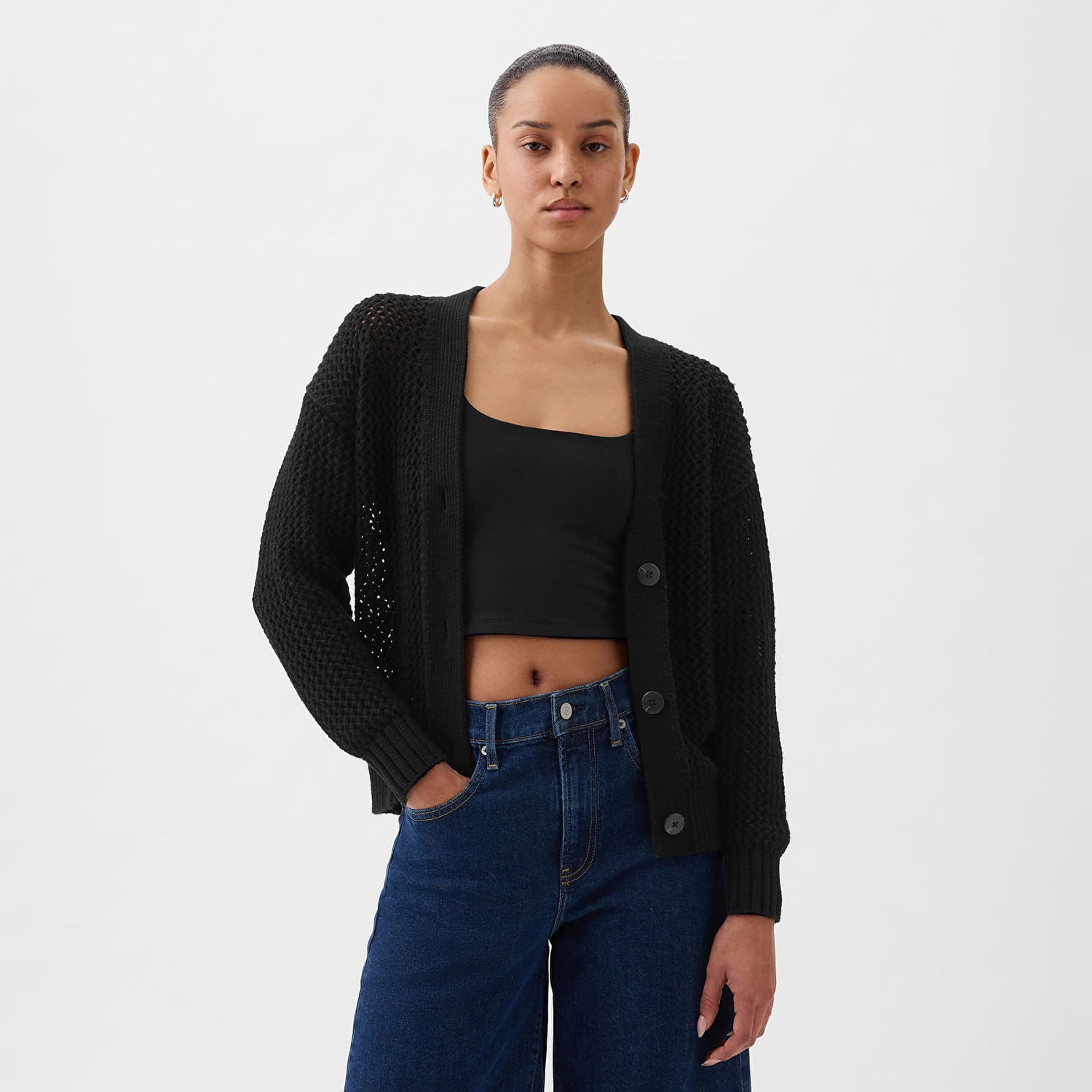 Sveter GAP Longsleeve Crochet Cardigan Black Čierna | 854777-01, 0