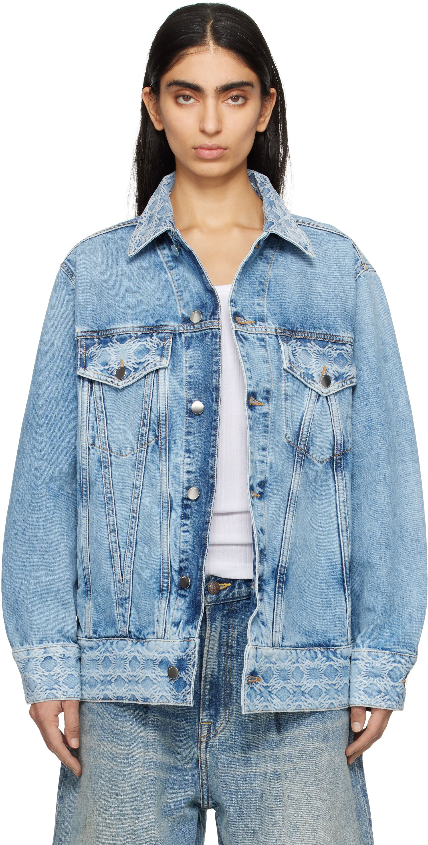 Bunda AMIRI AMIRI MA Quad Jacquard Trucker Denim Jacket Modrá | AWDNTR1004, 0