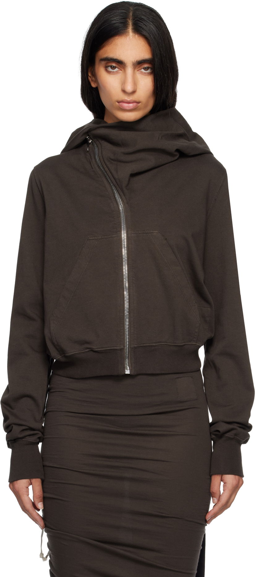 Mikina Rick Owens Concordians Mountain Asymmetrical Zip Hoodie Hnedá | DS02E7247 RIG