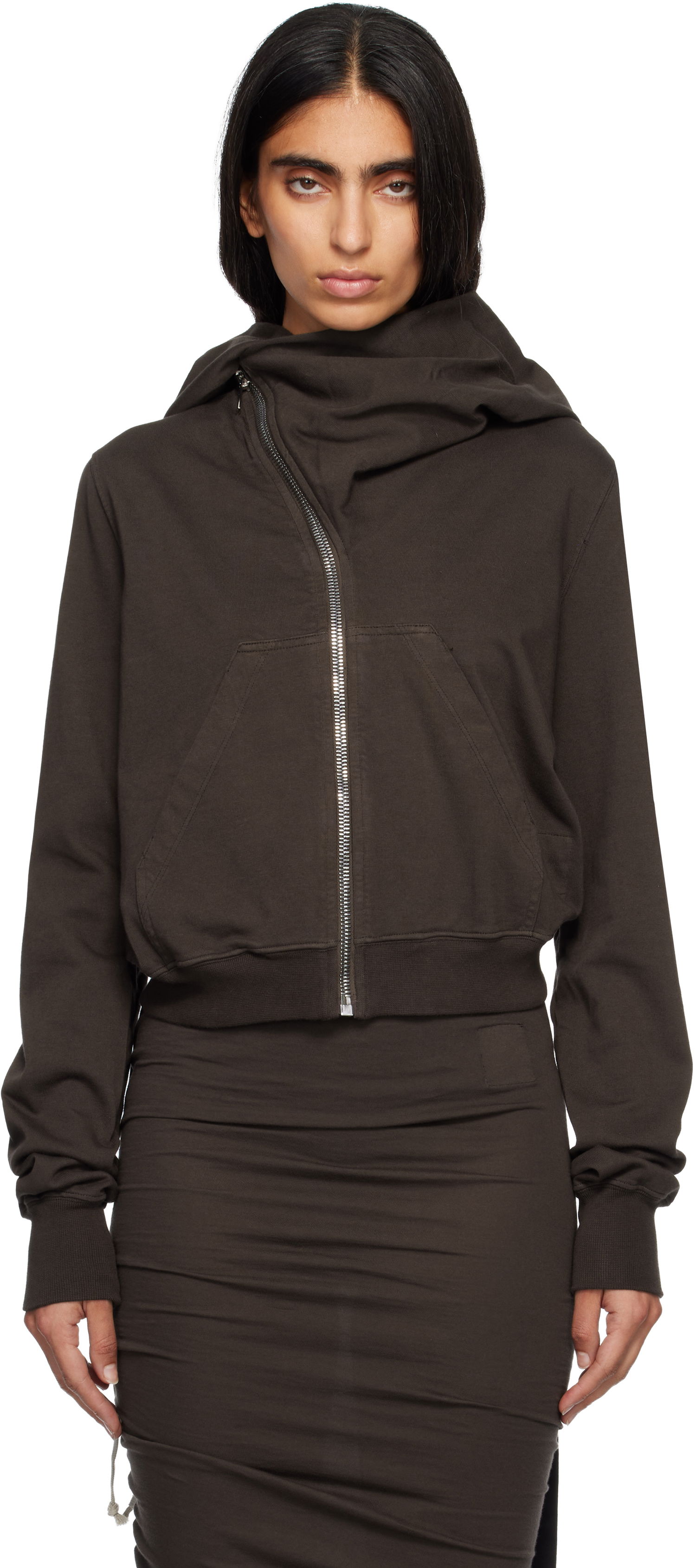 Mikina Rick Owens Concordians Mountain Asymmetrical Zip Hoodie Hnedá | DS02E7247 RIG, 0