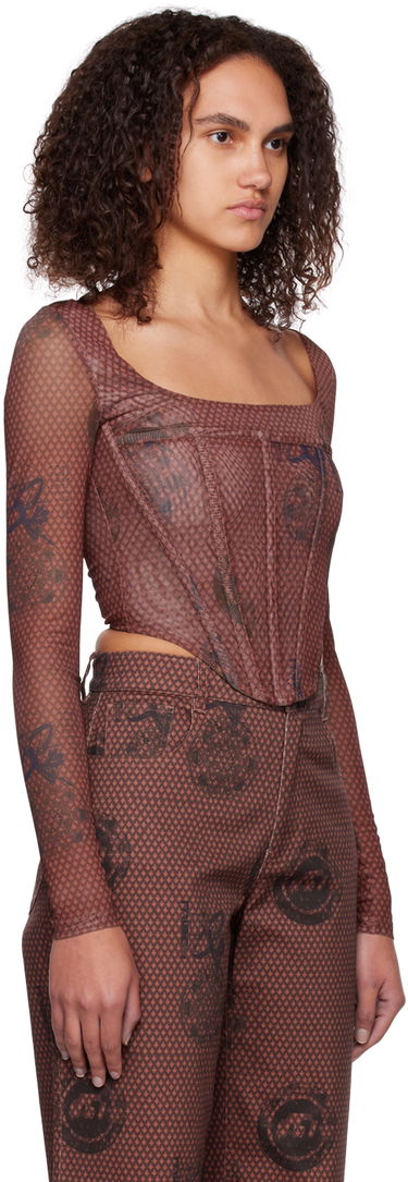 Crop Top Miaou Miaou Maude Long Sleeve Corset Top Hnedá | 7065PM1ATL, 1