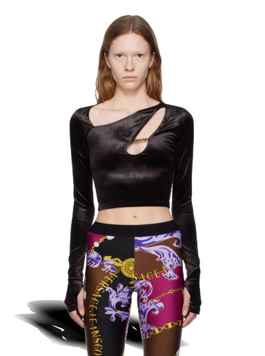 Crop Top Versace Jeans Couture Cutout Long Sleeve T-Shirt Čierna | E75HAH605_EN0225