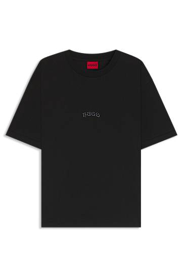 Tričko BOSS Relaxed-fit Cotton-jersey Crew-neck T-shirt with Embroidered Logos Čierna | 50546779