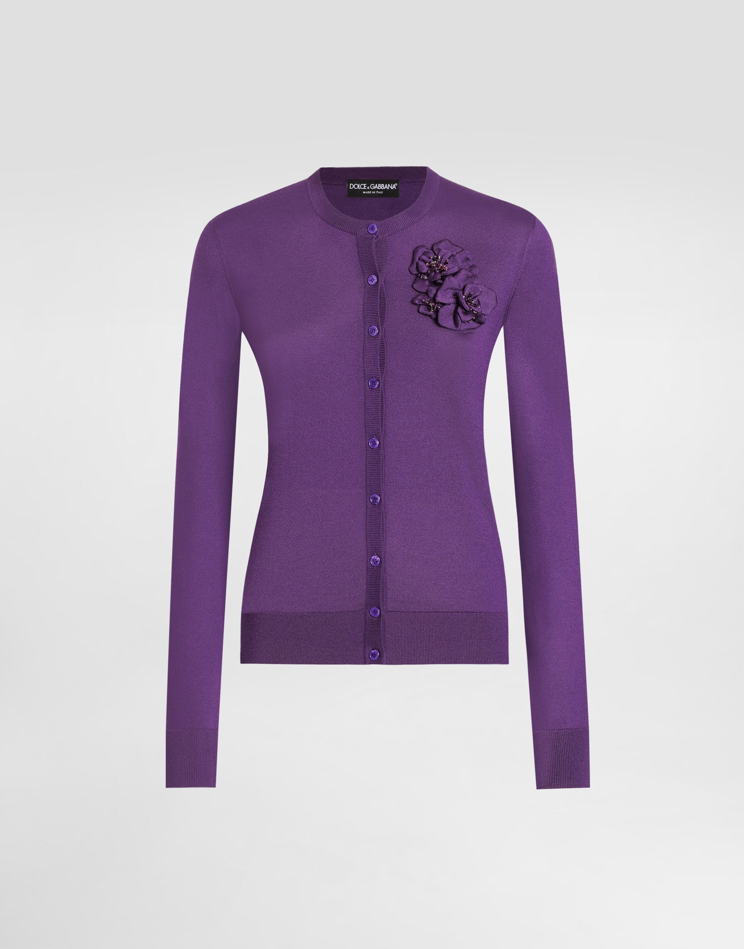 Sveter Dolce & Gabbana Dolce & Gabbana Silk Cardigan with Flower Brooch Fialová | FXV09ZJBSO1F0257, 0