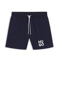Drawstring swim shorts with stacked-logo print