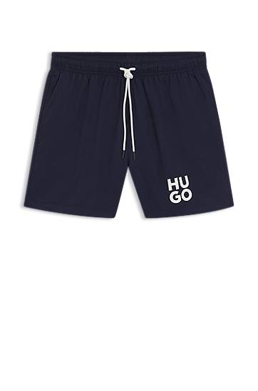 Plavky BOSS Drawstring swim shorts with stacked-logo print Navy | 50545464