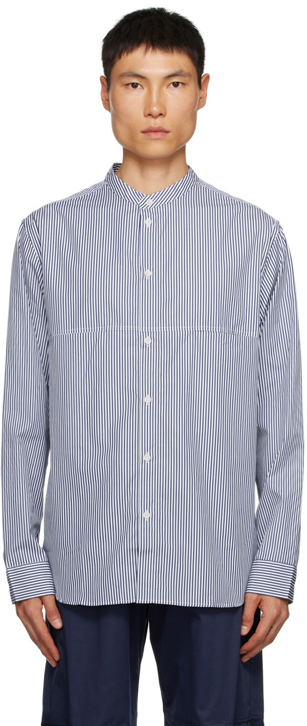 Košeľa sage NATION SAGE NATION Liam Striped Band Collar Shirt Modrá | S047 LIAM SHIRT, 0