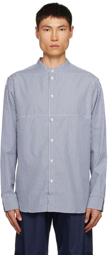 Košeľa sage NATION SAGE NATION Liam Striped Band Collar Shirt Modrá | S047 LIAM SHIRT, 0