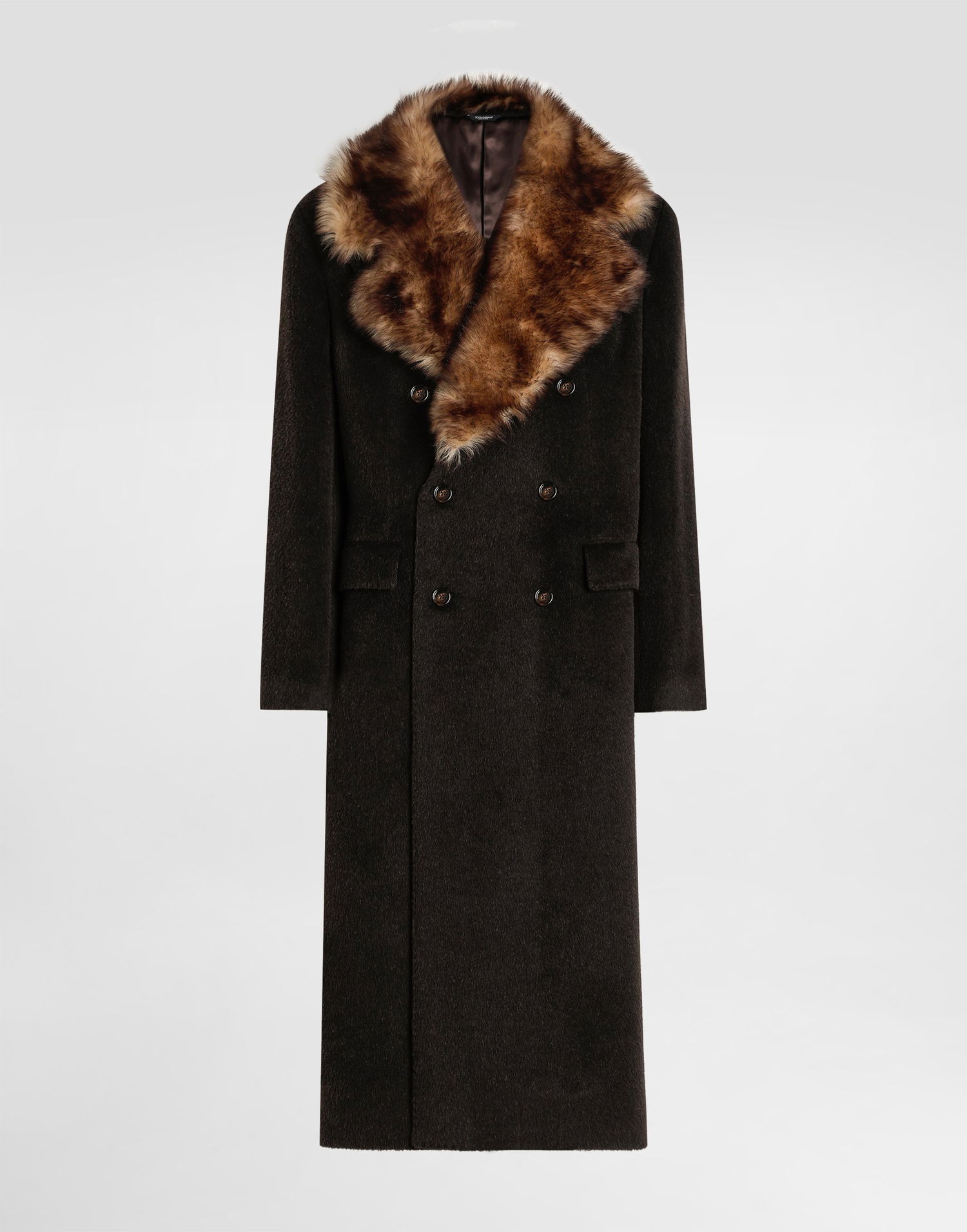 Kabáty Dolce & Gabbana Double-breasted Coat With Fur Collar Hnedá | G054DZFU2PXM0682, 0