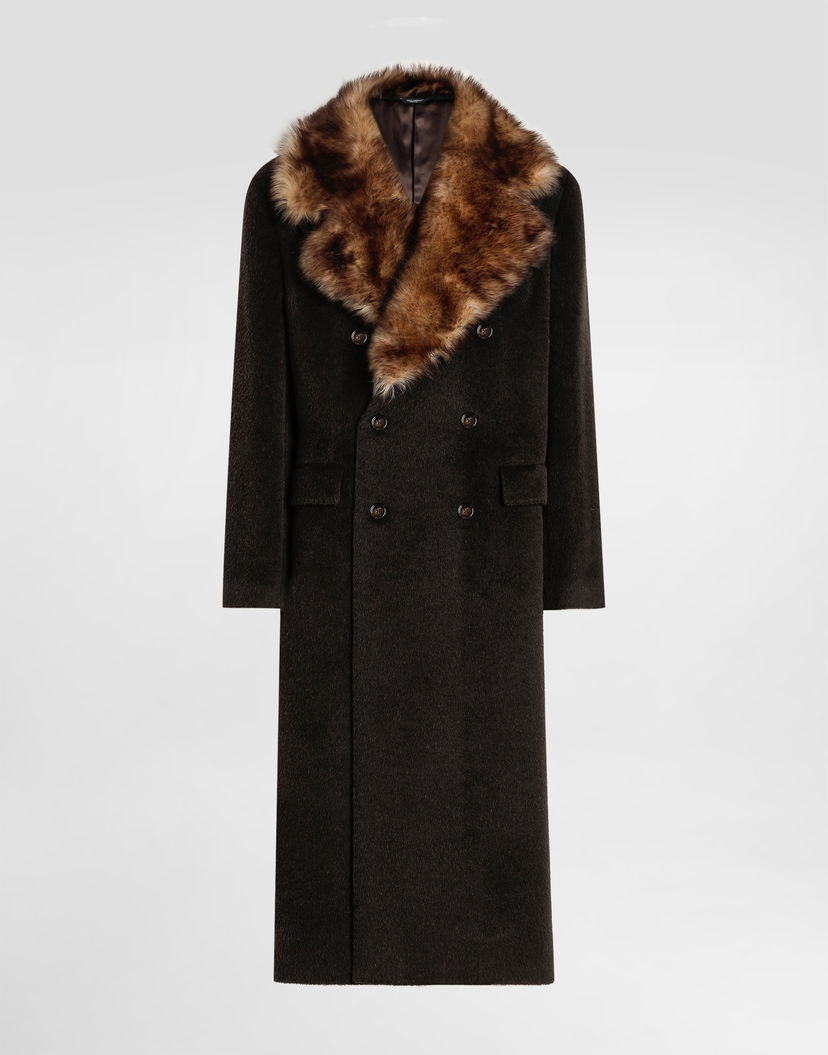 Kabáty Dolce & Gabbana Double-breasted Coat With Fur Collar Hnedá | G054DZFU2PXM0682