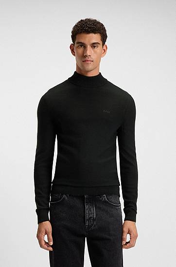 Sveter BOSS Wool-blend rollneck sweater with embroidered logo Čierna | 50501761, 1