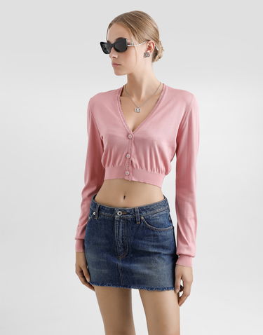 Sveter Dolce & Gabbana Lace-trim V-neck Cropped Silk Cardigan Ružová | FXV84TJBSLJF0473, 3