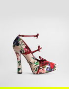 Dolce & Gabbana Floral Print Satin Slingback Pumps