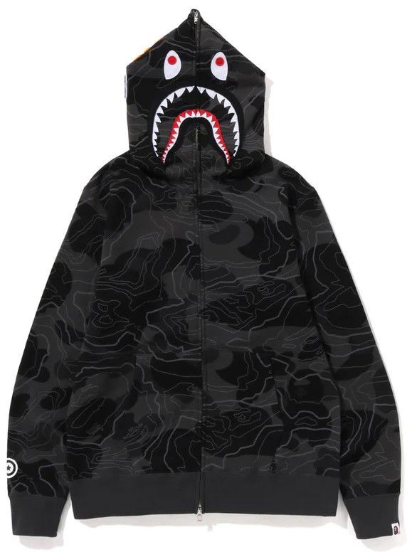 Bape Layered Line Camo Shark Full Zip Hoodie Black