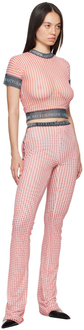 Crop Top Ottolinger Ottolinger Check Mesh T-Shirt Červená | 1010101821, 3
