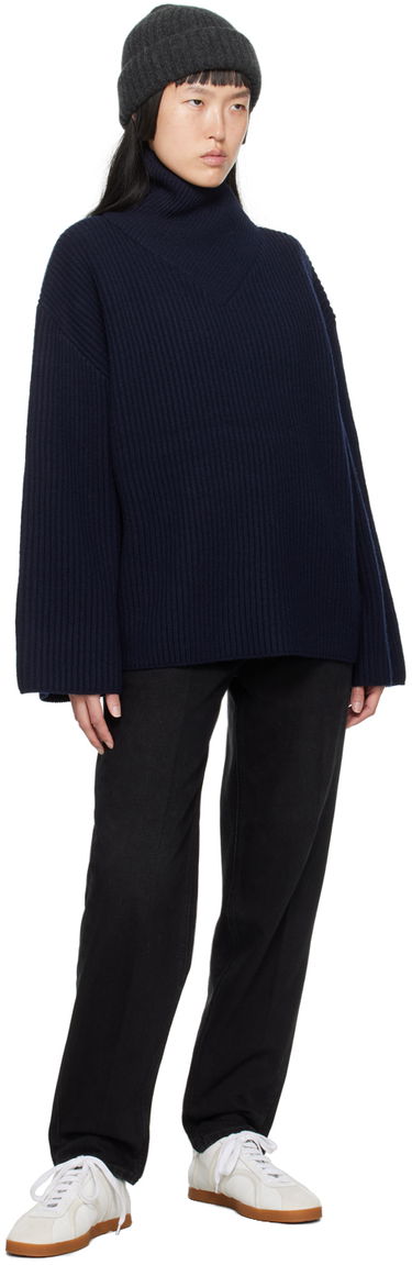 Sveter TOTEME Turtleneck Ribbed Wool-Blend Sweater Modrá | 234-WRTWTP160-YA0007, 3