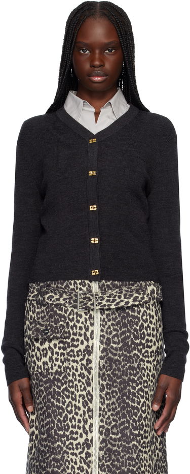 Sveter GANNI Ganni Mini Ribbed Merino Cardigan Šedá | K2474, 0