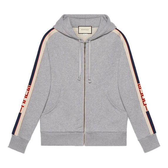 Mikina Gucci Stripe Webbing Zipper Hoodie Šedá | 497250X9I971295