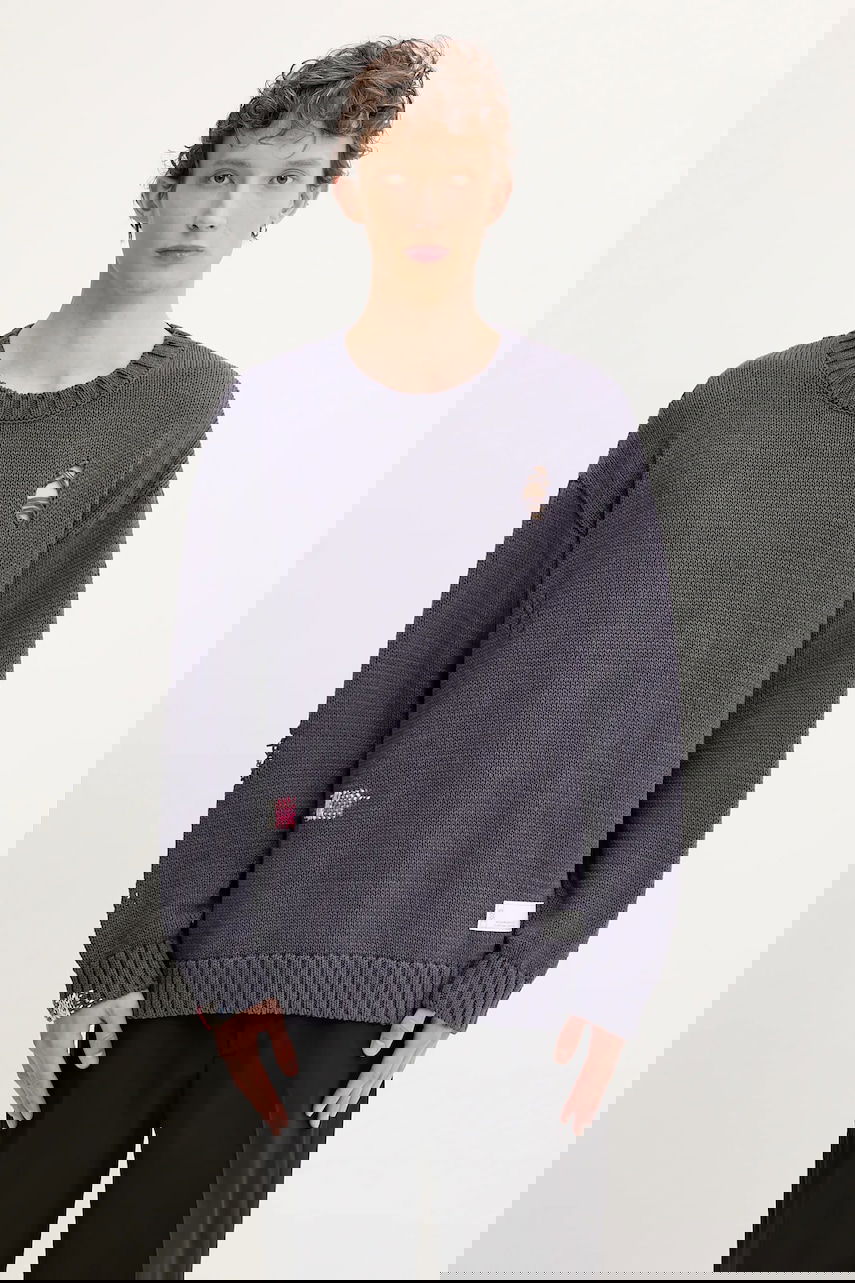 Sveter Neighborhood NEIGHBORHOOD Savage Crewneck Distressed Sweater Šedá | 251FUNH.KNM03, 0