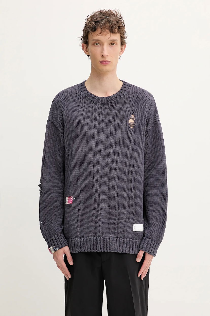 Sveter Neighborhood NEIGHBORHOOD Savage Crewneck Distressed Sweater Šedá | 251FUNH.KNM03