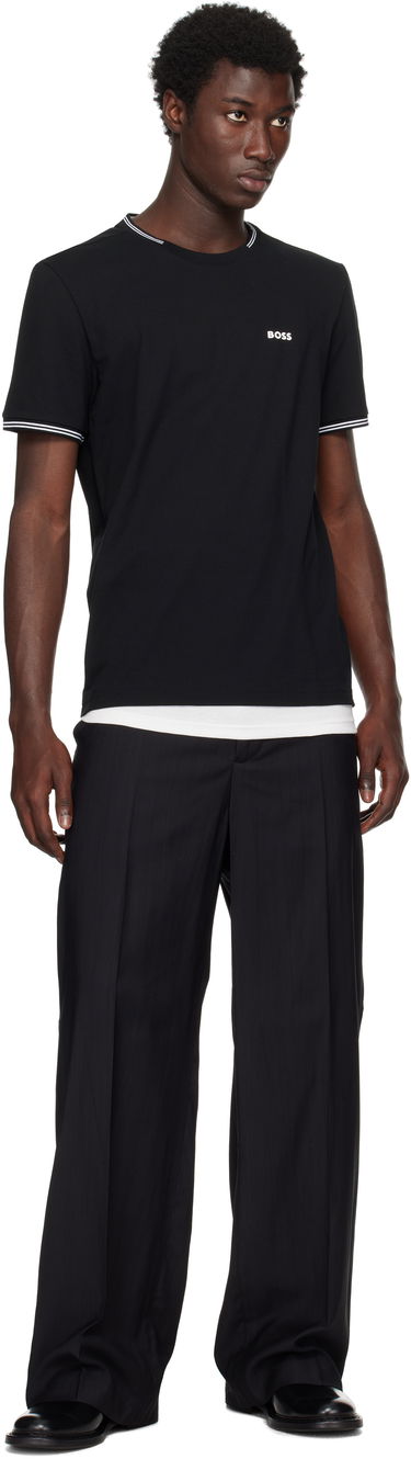 Tričko BOSS Stretch-Cotton T-Shirt with Stripes and BOSS Logo Čierna | 50521245, 4