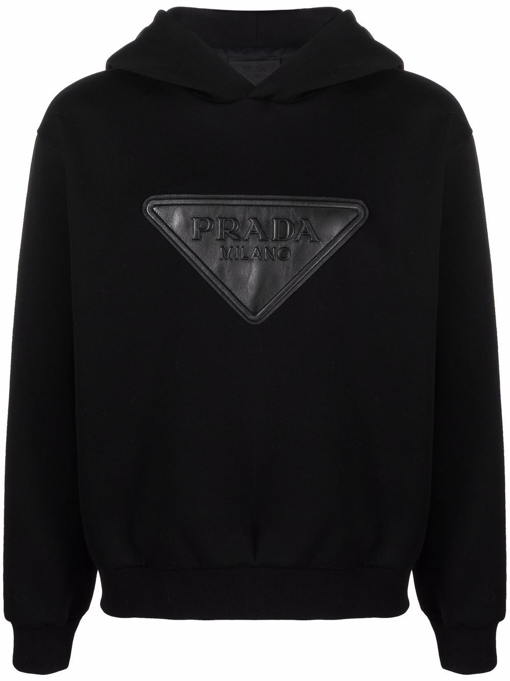 Mikina Prada Logo Leather Patch Hoodie Black Čierna | UJL200S21210GS, 0