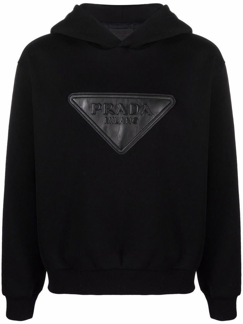 Mikina Prada Logo Leather Patch Hoodie Black Čierna | UJL200S21210GS