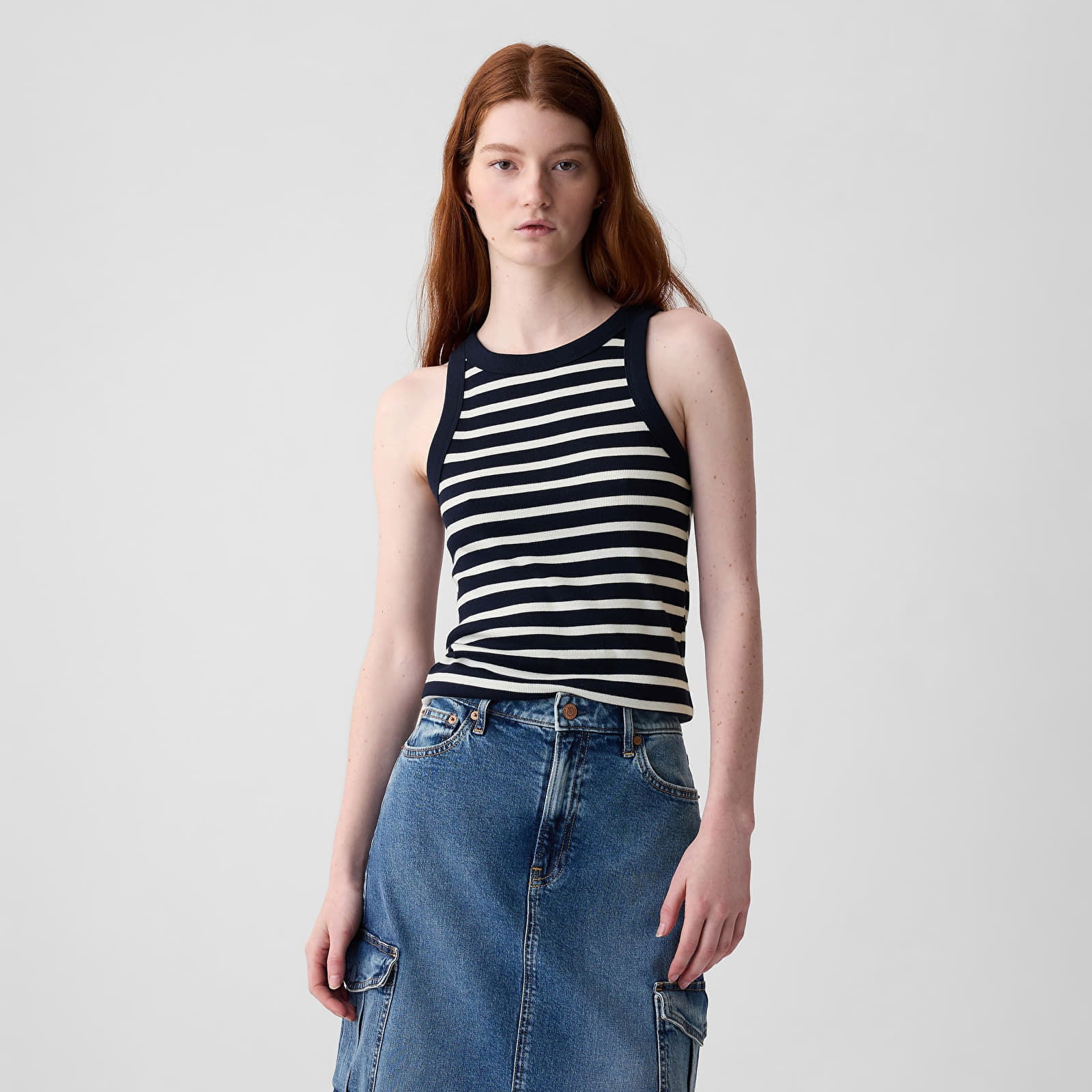 Modal Rib Halter Navy White Stripe