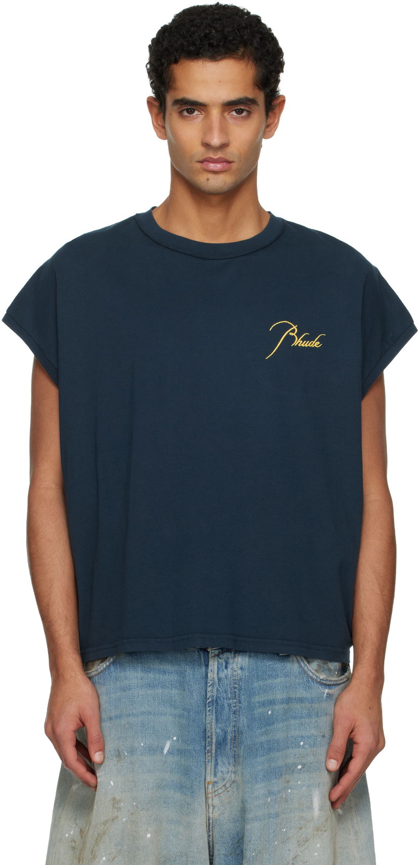 Tričko Rhude Classique Cutoff Sleeve T-shirt Navy | RHPF25TA01012