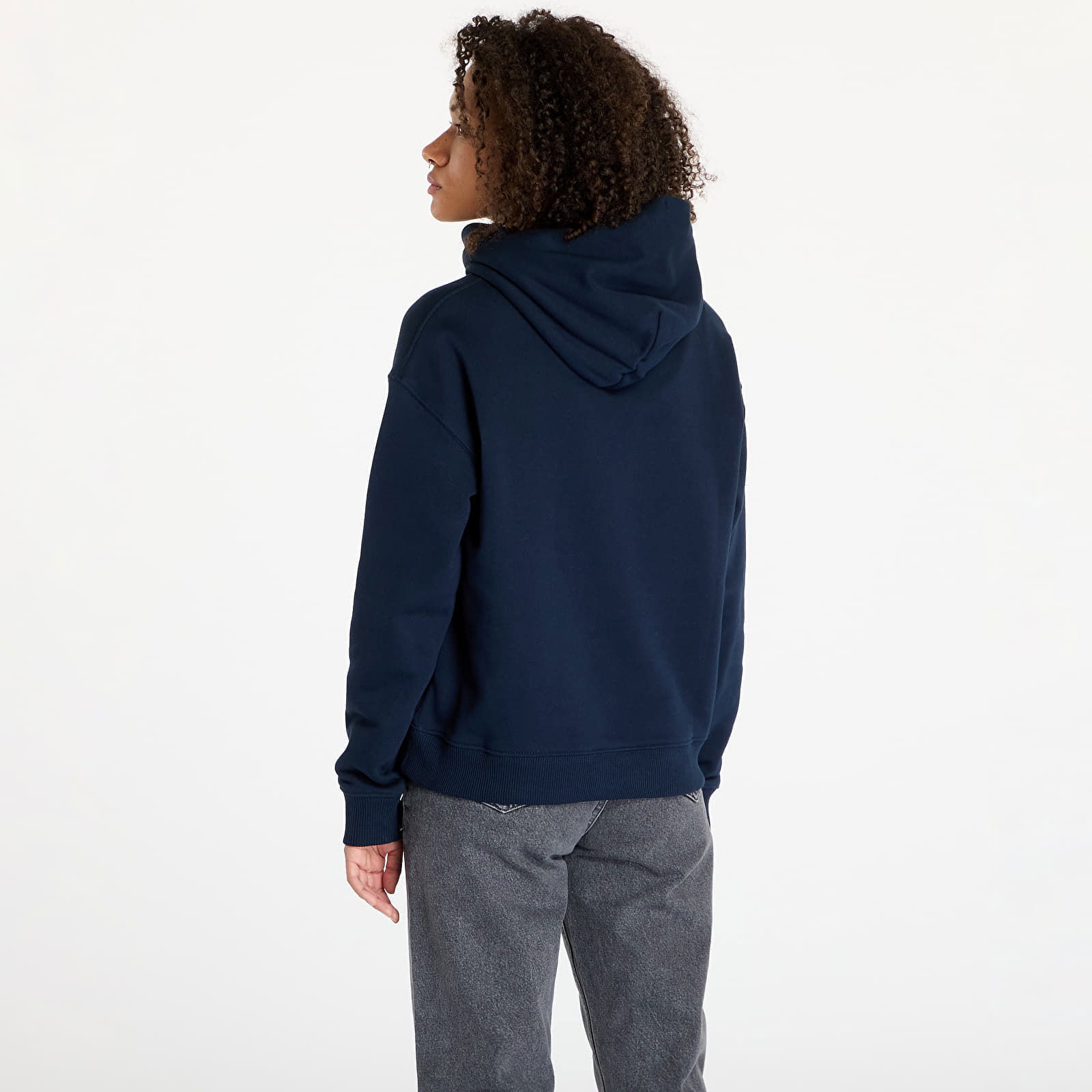 Boxy Logo Drawcord Hoodie Navy