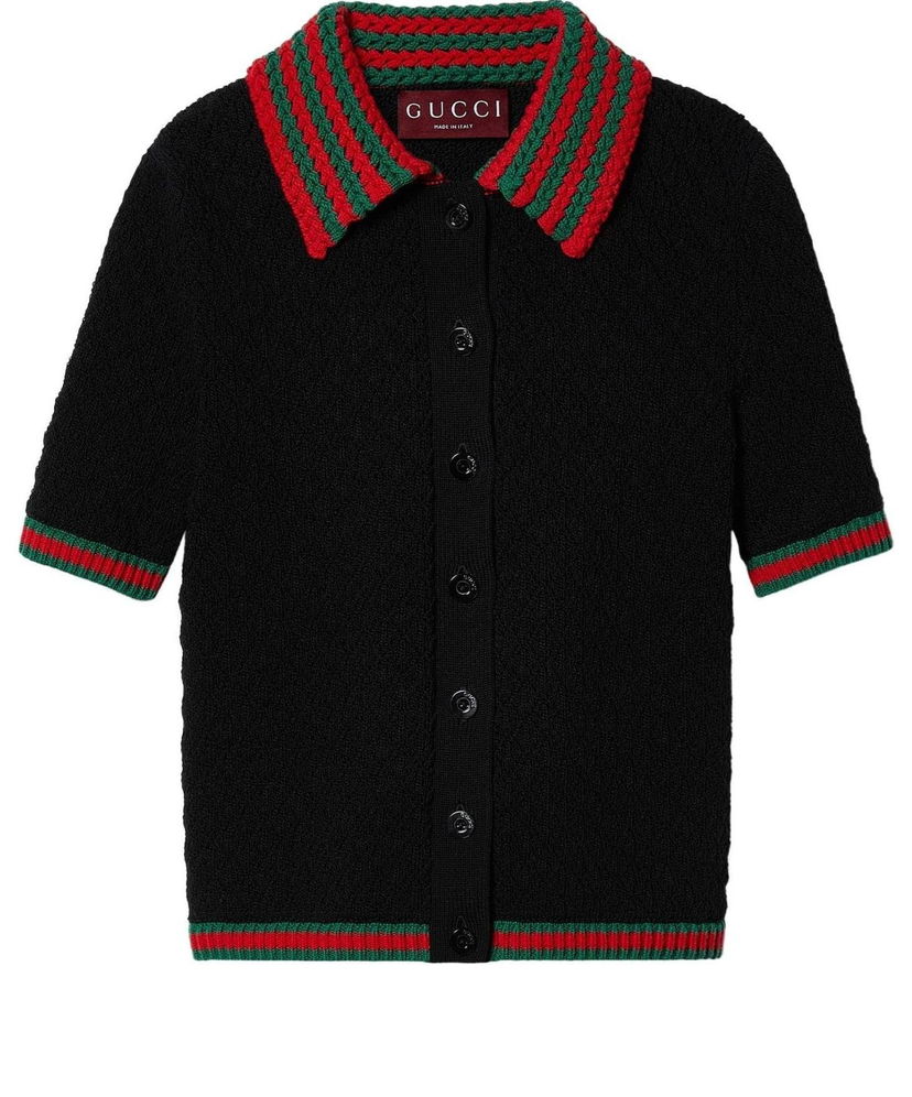 Polo tričko Gucci Cotton Polo With Knit Collar Čierna | 792042-XKD3C-1152
