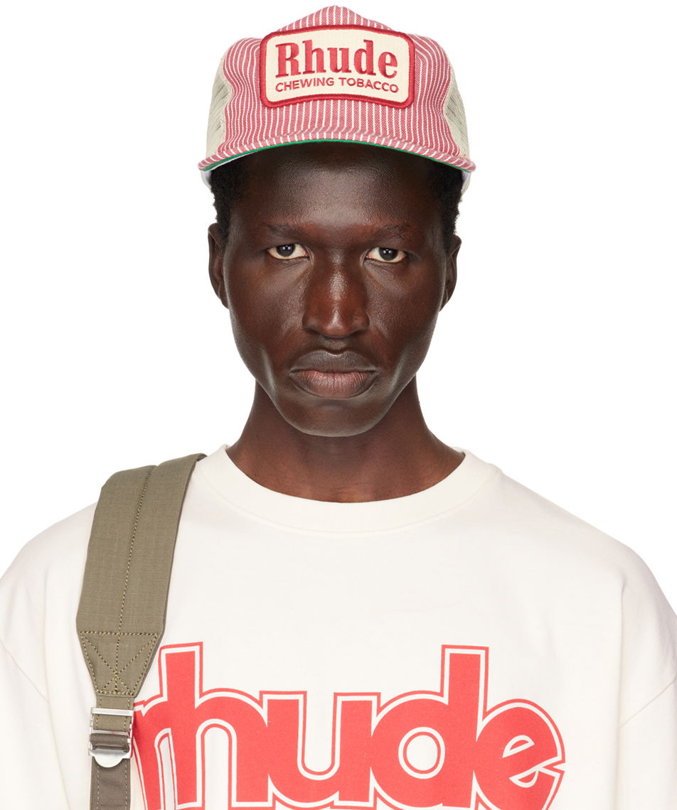 Šiltovka Rhude Red & Off-White Striped 'Tobacco' Trucker Cap Červená | RHPF24HA01872, 0
