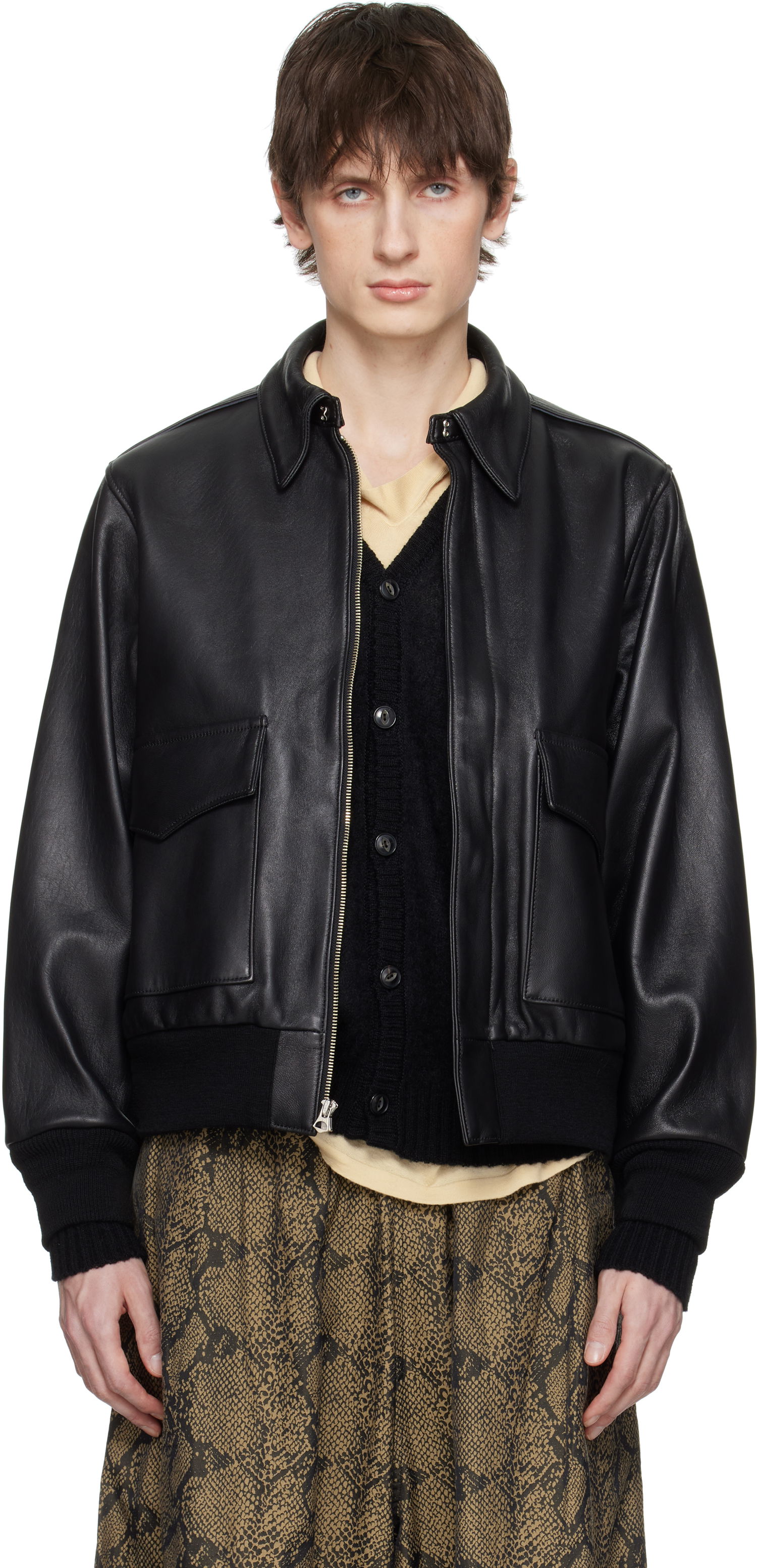 Bomber bunda WACKO MARIA WACKO MARIA A-2 Leather Flight Jacket Čierna | 25SS-WMO-BL04, 0