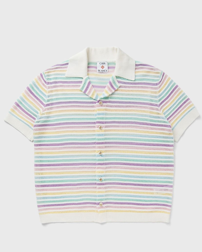 Polo tričko Casablanca Crochet Knit Striped Polo Shirt Rôznofarebný | M-AW25-KW-1097-01