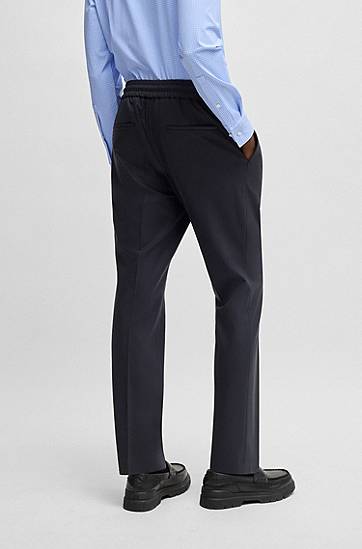 Nohavice BOSS Slim-Fit Wool-Blend Trousers Navy | 50541057, 1