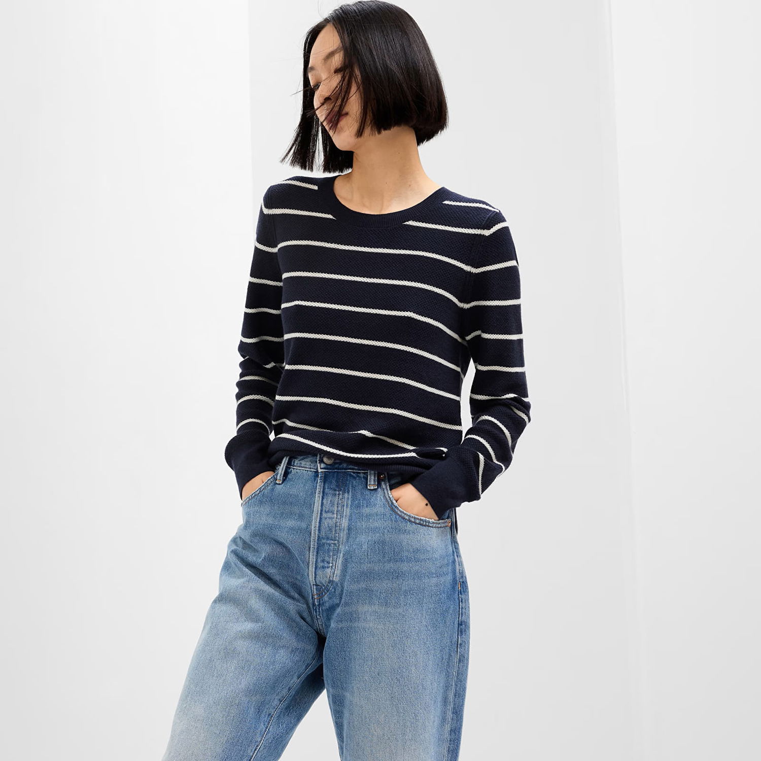 Sveter GAP Sweater Bella Crew Navy Stripe L Čierna | 745504-01, 0