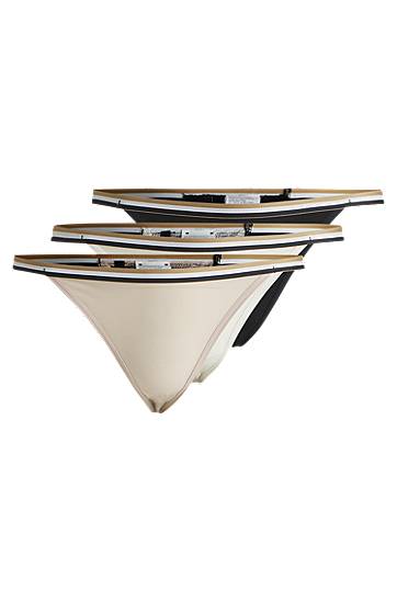Nohavičky BOSS Three-Pack Thong Panties with Signature-Stripe Waistbands Béžová | 50535239, 0