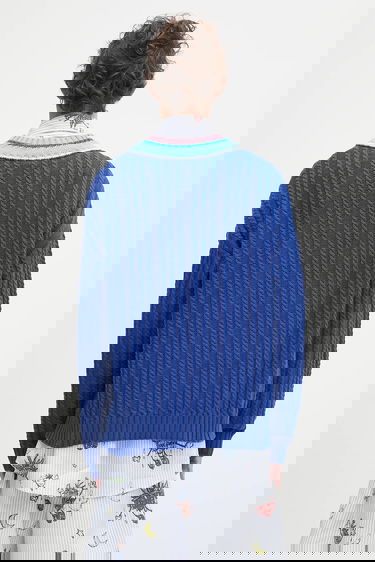 Sveter Sky High Farm Sky High Farm Cableknit V-Neck Sweater Modrá | SHF07N007, 2