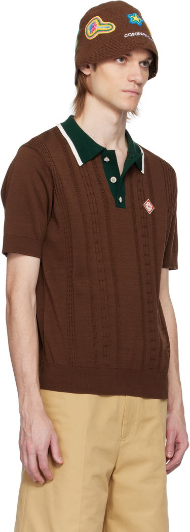 Polo tričko Casablanca Casablanca Cable Knit Oversized Polo Hnedá | MS25-KW-908-01, 1