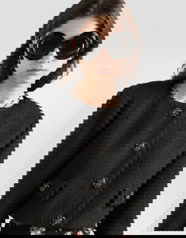 Bunda Dolce & Gabbana Rachel Cropped Basketweave Jacket with Embellished Buttons Čierna | F27IHZHUMWJN0000, 3