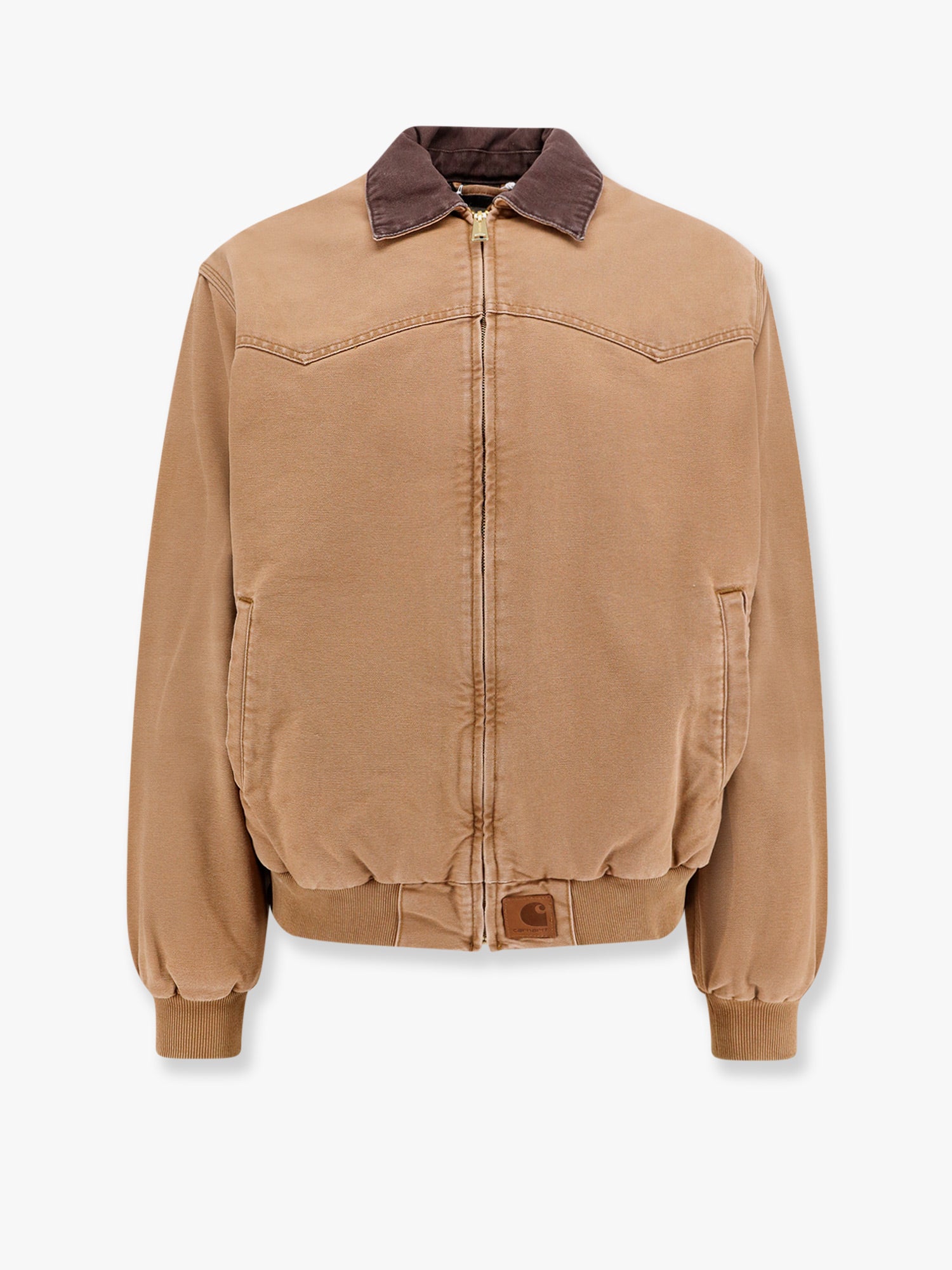 Men's Brown Corduroy Collar Zip Up Jacket