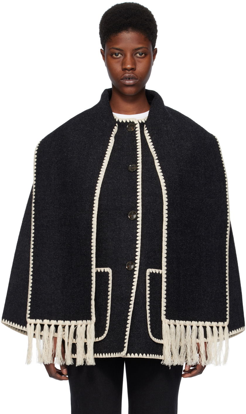 Šál TOTEME Embroidered Wool-Blend Cape Čierna | 221-117-709, 0