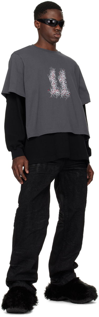 Tričko We11done We11done Layered Long Sleeve Graphic T-Shirt Šedá | WD-TT1-24-850-U-GY, 3