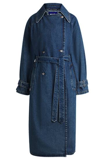 Trenčkot BOSS Double-Breasted Denim Trench Coat Modrá | 50532056