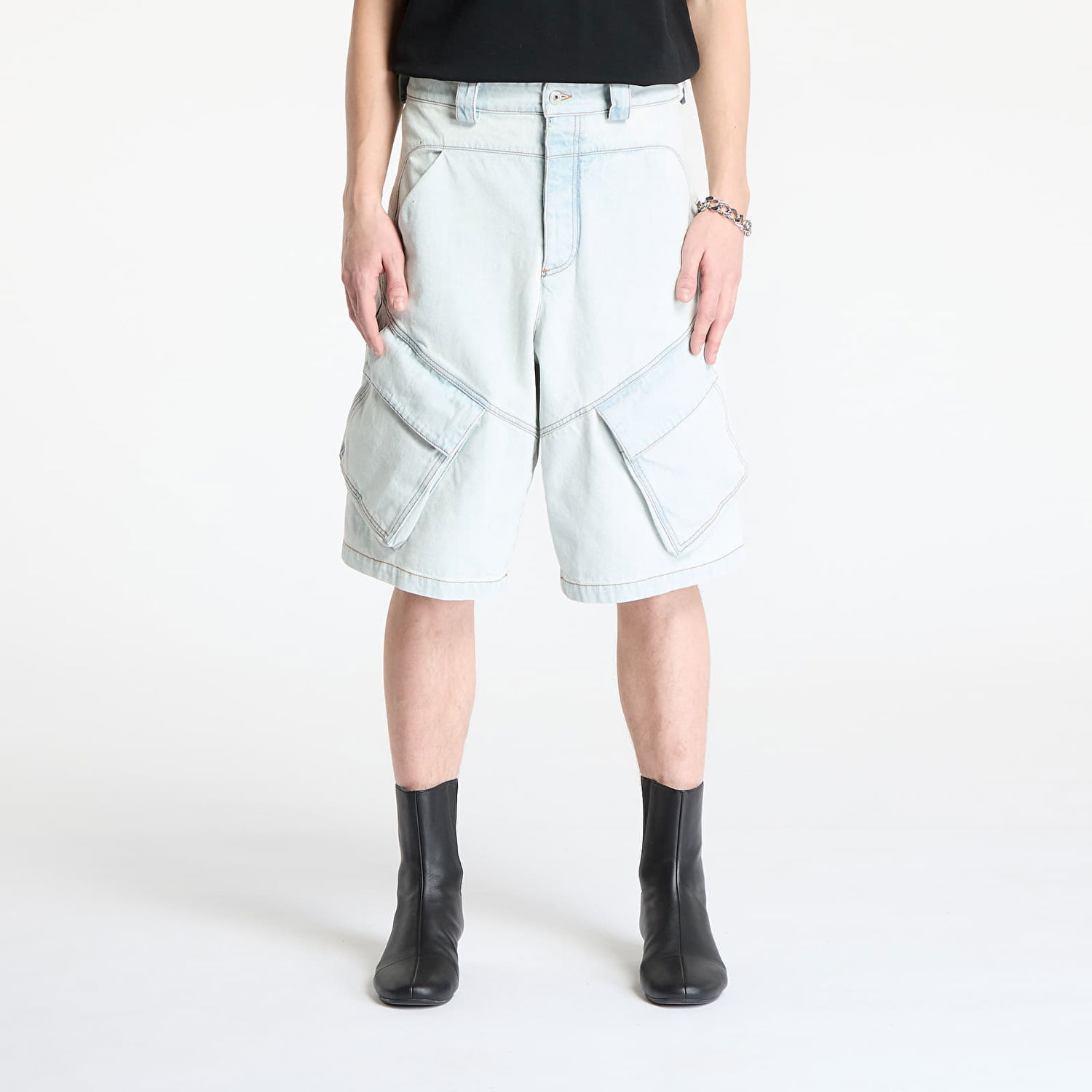 Šortky Marcelo Burlon Marcelo Burlon Wide Cargo Denim Shorts Modrá | CMYC003S25DEN0014000, 0