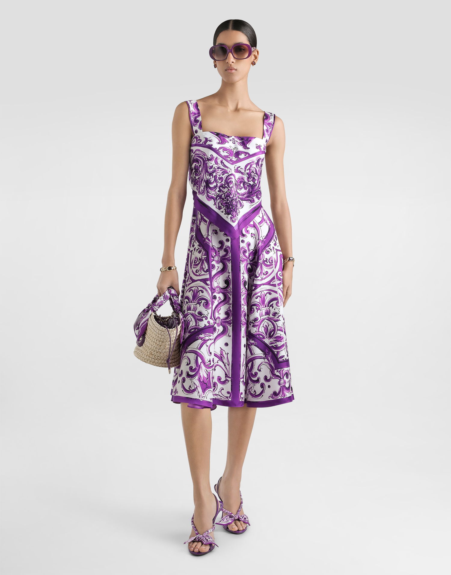 Šaty Dolce & Gabbana Dolce & Gabbana Majolica Print Silk Twill Dress Fialová | F6TZBTHI1T1HP5DQ, 1