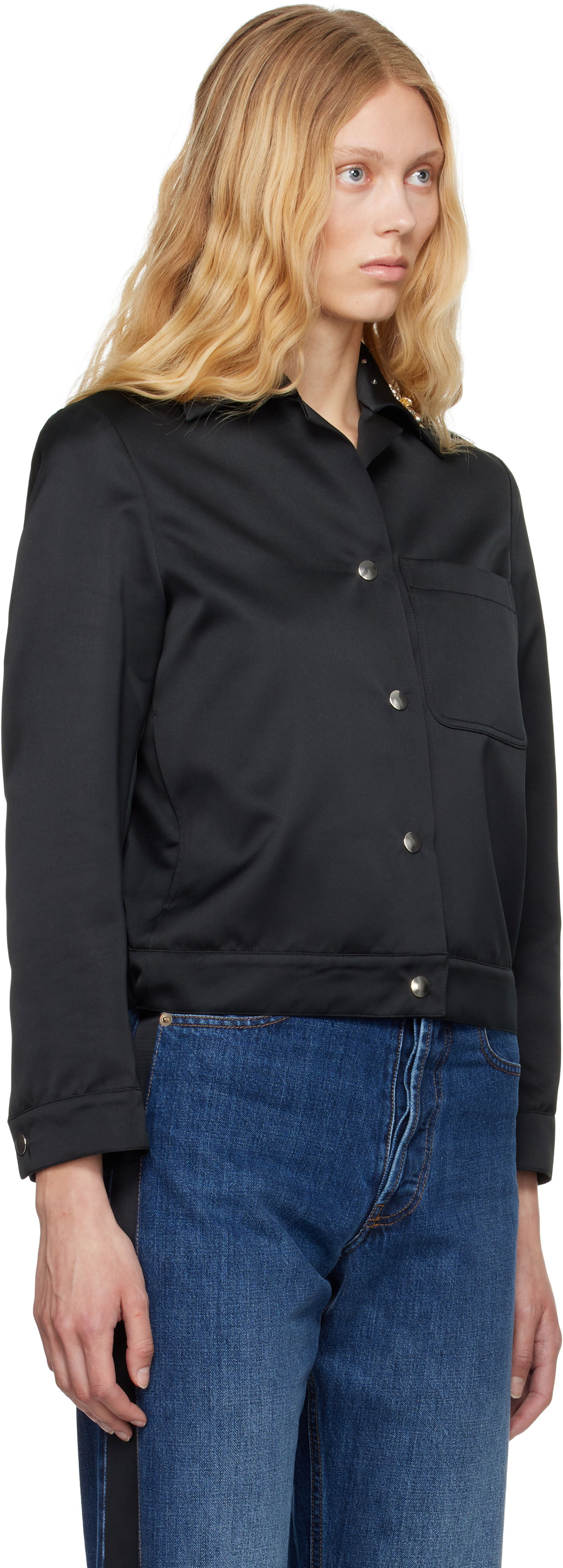 Košeľa Wales Bonner Wales Bonner 'The Flora' Cropped Satin Jacket Čierna | WS25JA18-PL03-999, 1