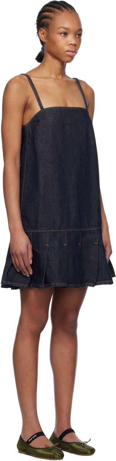 Šaty GANNI GANNI Denim Pleated Mini Dress Modrá | J1622, 1