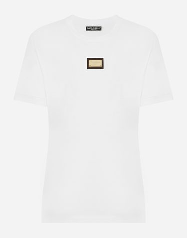 Tričko Dolce & Gabbana Cotton Jersey T-shirt With Dg Logo Tag Biela | F8N08TFU7EQW0800, 0