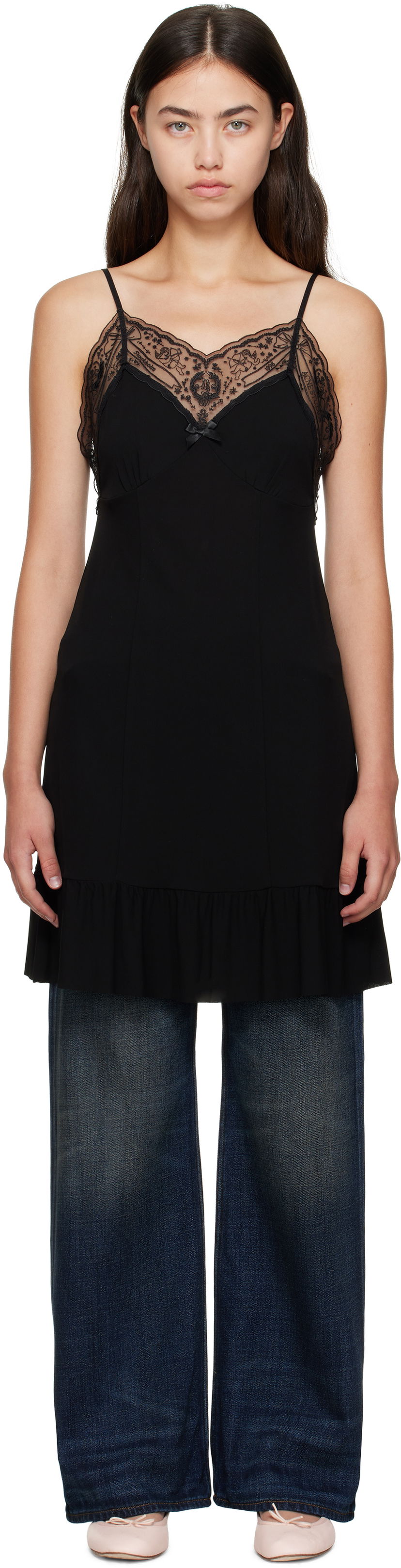Šaty Acne Studios Lace-Trim Strap Minidress Čierna | A20829-